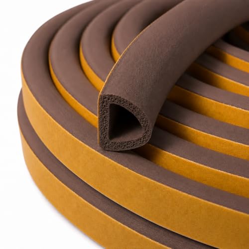Brown EPDM D Profile Weather Stripping Door Seal, Self-Adhesive Door Weather Stripping & Window Seal Strip, 5/16" Wide x 1/4" Thick x 17' Long - color: Brown