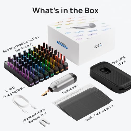 HOZO NeoSander Premium Combo – Mini Reciprocating Detail Sander Kit with 64 Color-Coded Sanding Heads, Charging Dock & Basic Sandpaper Set, Gift Idea for 3D Printing, Model Makers & DIY Enthusiasts - style: NeoSander Premium Combo