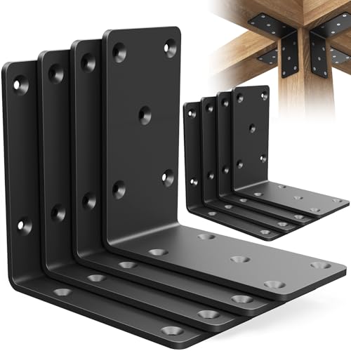 5"x5"x2.5" Steel L Brackets Right Angle Bracket for Wood Structures - size: (8PCS) Black