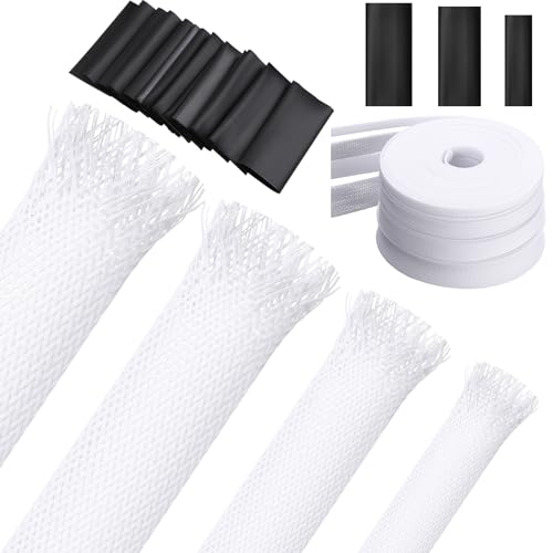 Tatuo 65.6 ft Braided Cable Sleeve Expandable Wire Sheathing(White) - color: White, size: 65.6 ft