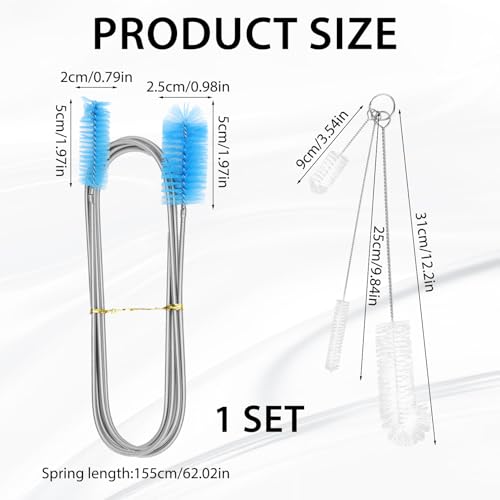 79” Flexible Pipe Cleaner Brush Set, Dual-Ended and Extra-Long Stainless Steel Cleaning Tool for Homeowner Mechanics Clean Sink Refrigerator Coils Shower Drain Plumbing Maintenance Fish-Tank