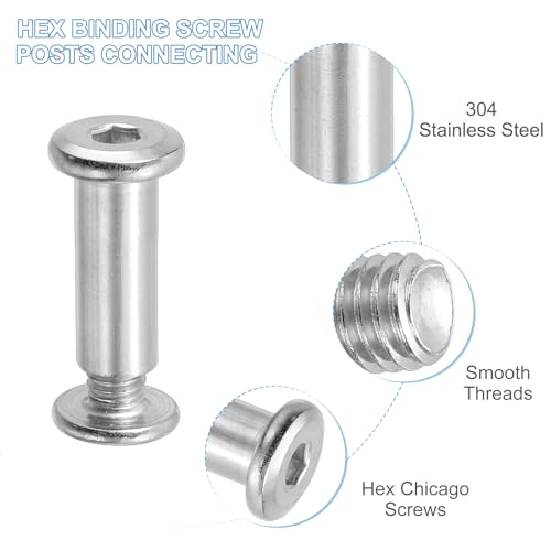 PATIKIL Hex Chicago Screws, 10 Sets Binding Screw Posts M6 x 20 mm Connecting Hex Drive Socket Cap Bolt Nuts for Scrapbook Leather Belt Album Photo Furniture Repair, Silver - size: M6 x 20