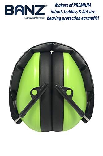 BANZ Kidz Earmuffs 2 Years & Older - Loud Noise Cancelling, Size Adjustable - color: Lime