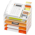 DocNest 5 Tier Metal Mesh Desk File Organizer with Phone Shelf, White - color: White, size: 12.6" x 9.1" x 13.3"