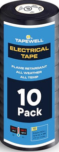 TAPEWELL Vinyl Electrical Tape Black, Professional Grade, 3/4 inch x 66ft, Pack of 10 - size: Pack of 10