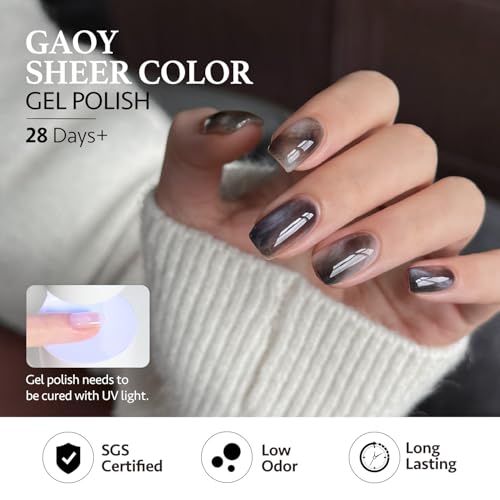 GAOY Dark Gel Nail Polish Set, 6 Color Milky Jelly Brown Green Black UV Gel | Blooming Effect, Buildable Color, UV Lamp Required, Long Lasting, Easy to Apply, Salon Manicure at Home - color: Dust Theory