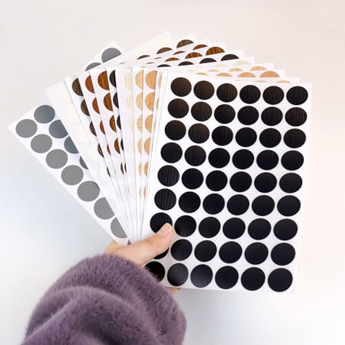 648 Pieces Screw Hole Covers Stickers Wood Stickers for Furniture PVC Adhesive Screw Cover Caps for Wall Cabinet Desk Self-Adhesive Screws Hole Sticker 21mm Dustproof Wood Textured Sticker (12 Colors)