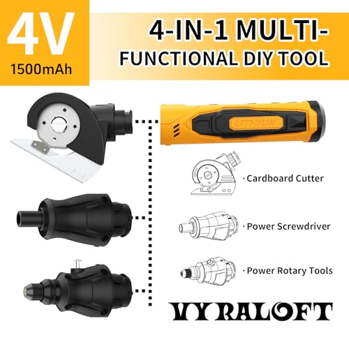 4-In-1 Cordless Electric Scissors,90pcs Multi-Functional 4V Cardboard Cutter Electric,Includes Interchangeable Rotary Tool Kit,Suitable For Cardboard Cutting,Sanding,Drilling,And Diy Crafts