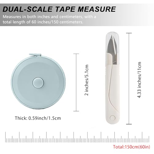 6 PCS Tape Measure Body Measuring Tape with Soft Ruler & Scissors for Sewing, Fabric, Cloth, Knitting, Tailor, DIY Home Craft, Mini Retractable Dual Scale 60 Inch