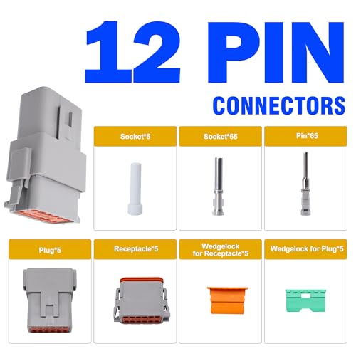 Deutsch 12 Pin DT Connector Kit, Gray Waterproof DT Connectors - style: 5 Sets 12 Pin