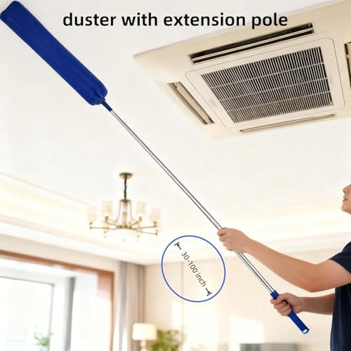 Retractable Gap Dust Cleaner Under Appliance Cleaning Tool, Flat Duster for Under Refrigerator Fridge Stove Couch Bed, Skinny Thin Duster for Tight Spaces (Blue) - color: Blue