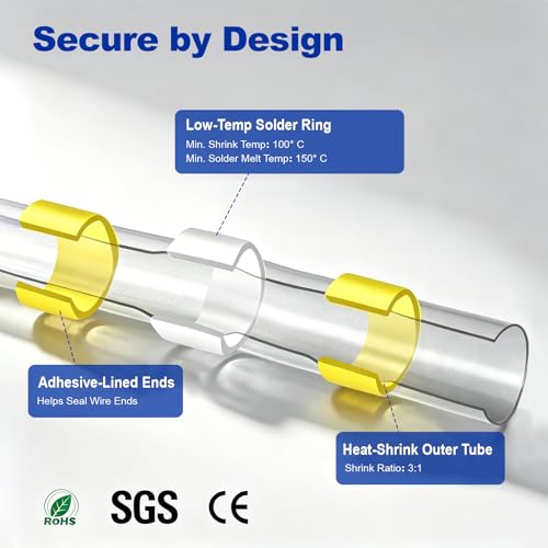 200 Pcs Heat Shrink Solder Seal Wire Connectors Kit, Waterproof Electrical Butt Splice Connectors for Marine, Automotive, Trailer, RV, Boat and Truck Wiring