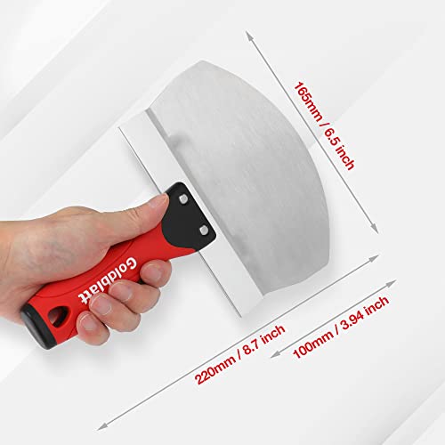 Goldblatt 2 Pieces Bucket Scoop for Drywall, Plaster - Stainless Steel Bucket Scoop - 6.5 Inch Curved Contoured Blade, Upgrade Rustproof Scraper Tools with Soft-Grip Handle for Paint, Mortar