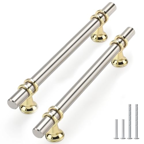 Rergy 10 Pack 5 Inch Hole Center Brushed Nickel and Gold Cabinet Pulls - color: Brushed Nickel&Gold, size: 5-1/16in Hole Center(128mm)