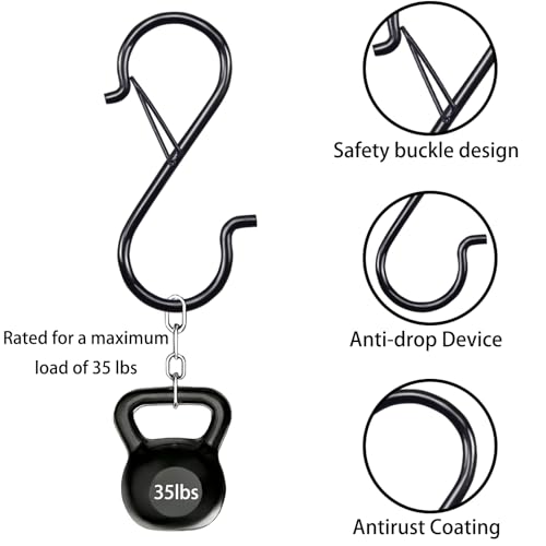 3.5in Heavy Duty S Hooks for Hanging, Safety Buckle Metal Hooks, 10 Pack - size: 10 Pieces