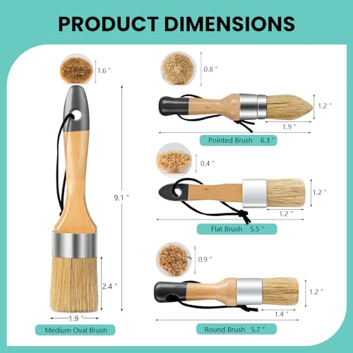 Mister Rui Chalk Wax Paint Brush 4 pcs, Large Wax Brush for Furniture - size: 4PCS, 1 Medium, 3 Small