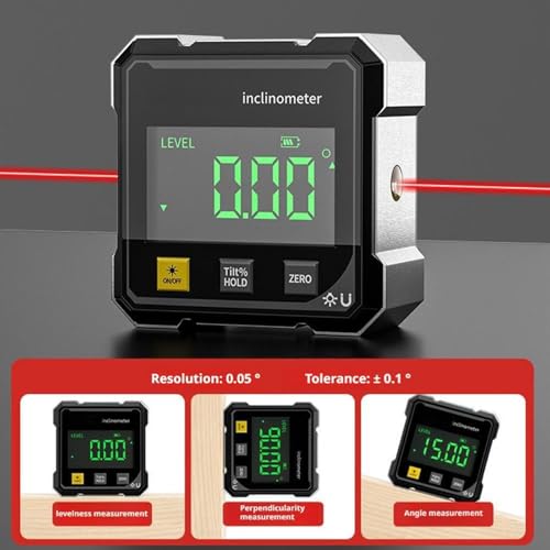 Digital Angle Finder with Electronic Laser & 4-Side Magnetic Base - Electronic Inclinometer with LED Display Cube Inclinometer, Table Saw Miter Protractor, Woodworking Measuring Tool, Level Box