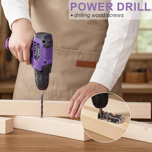 8V Purple Cordless Drill Set for Women, Starter Tool Kit with Drill | Electric Drill, USB Charger, 3/8" Keyless Chuck, 139-PIECE Tool Set with Drill for Home Repairs, DIY Project