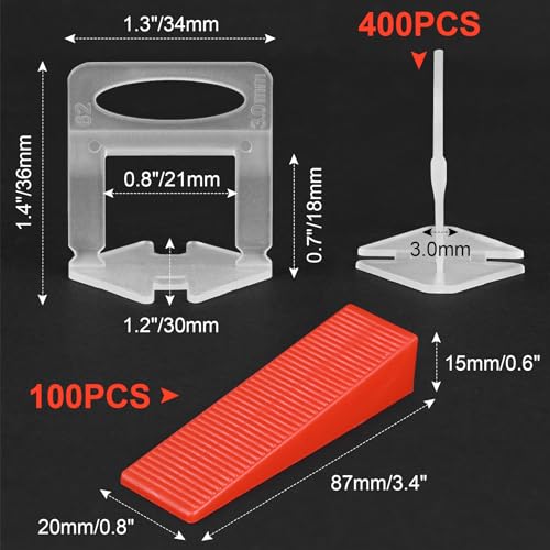 Tile Leveling System 1/8 Inch with Tile Plier and Rubber Hammer - 400Pcs Tile Spacers Leveling Clips and 100Pcs Reusable Wedges Tile Tools for Floor Wall Ceramic Tile Stone Installation - Red