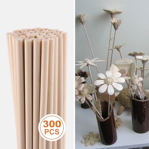 300PCS Wooden Dowel Rods, 1/4 Inch x 12 Inch Unfinished Hardwood Rod Wood Sticks for Crafts and DIYers