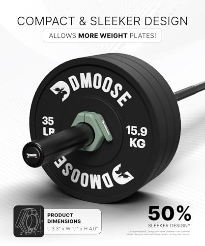 DMoose Fitness Barbell Clips 2 Inch (Pair) - Quick Release Olympic Barbell Clamps & Collars with Anti Slip TPR Grip for Secure Weightlifting and Powerlifting - Weight Clips for Bars at Home or Gym - color: Ranger Green, style: Non Magnetic
