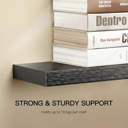 Amada 24 Inch Floating Shelves with Invisible Brackets, Set of 2, Black | Wall Shelves with Hidden Bracket, Solid MDF Wood, 22 lbs Max Load per Shelf, Easy to Assemble, Multi-Wall Compatible - color: Black, size: 24 inches