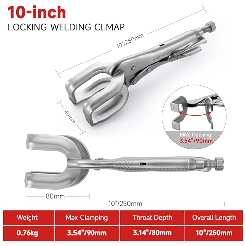 MAXPOWER 10-inch Locking Pliers Welding Clamp, U-shaped Jaw Max Capacity Up to 3.54", 2-Piece Locking Welding Clamps