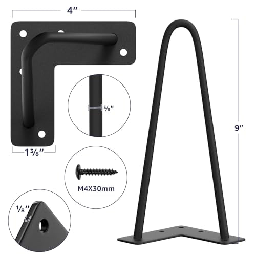SMARTSTANDARD 9 Inch Heavy Duty Hairpin Furniture Legs, Black 4PCS - color: Black, size: 9 Inch