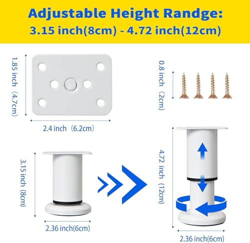 6 Pcs Adjustable Furniture Support Legs, Metal Cabinet Feet 3-4 Inch - color: White, size: (6Pcs) 3.15-4.72 inch