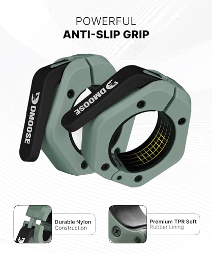 DMoose Fitness Barbell Clips 2 Inch (Pair) - Quick Release Olympic Barbell Clamps & Collars with Anti Slip TPR Grip for Secure Weightlifting and Powerlifting - Weight Clips for Bars at Home or Gym - color: Ranger Green, style: Magnetic