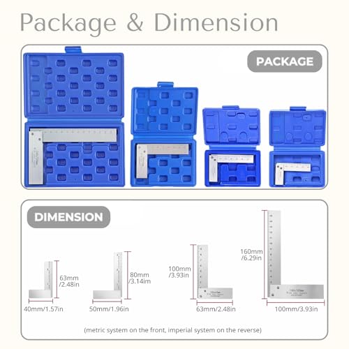 Machinist Square with Scale 2, 3, 4, 6 Inch, Atarvana 90 Degree Carpenter Square, Harden Carbon Steel Engineer Square Hard Steel Construction for Precision Layout and Measurement Woodworking