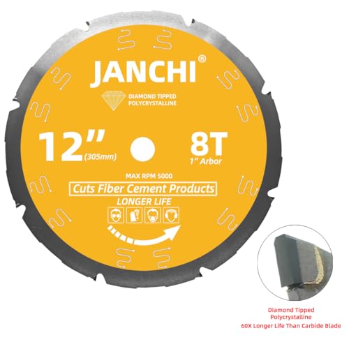 12-Inch 8T PCD Tip Hardie Fiber Cement Saw Blade with 1-Inch DMK Arbor, Polycrystalline Diamond Tipped Teeth Saw Blade for Laminate Flooring - size: 12" 8T