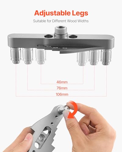 VEVOR Doweling Jig Kit, Self Centering Dowel Drill Jig for Straight Holes, with Drill Bit Set 1/4", 5/16", 3/8" and Drill Bit Stop Collar Set, Aluminum Alloy Woodworking Tools for Drilling, Marking - size: Mini, style: Doweling Jig