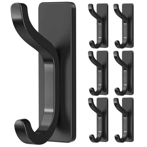 Adhesive Wall Hooks for Towel/Coat,13Lb Strong Stick-On Hooks, Black 6 Pack - color: Black, size: 6 Pack