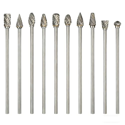 10PCS Long Carbide Burrs Set with 1/8" Shank Total L 4" Rotary Tool Accessories for Dremel, Double Cut Tungsten Carbide Rotary Files for Metal Wood Aluminum Engraving Drilling - size: 3x6mm