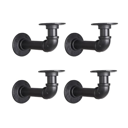 Industrial L Pipe Shelf Brackets for 8-16 in Depth Wood Heavy-Duty 3/4" Iron,Wall Mount Floating Shelf Bracket L Metal Pipe Shelving Brackets for Wood-Black DIY Pipe Shelves(7.5*3.1 Inch 4 Pack) - size: 7.5 inch 4 pack (for 8-16 inch depth board), style: