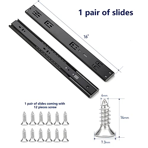 Ravinte Matte Black Soft Close Drawer Slides 16 Inch 1 Pairs 2 Pack - color: Black, size: 16 Inch