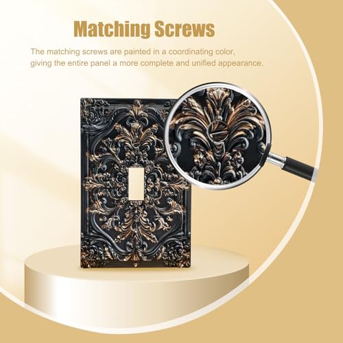 Decorative Light Switch Plate Covers Black Gold Flower Elegant 3D Floral Embossed 1 Gang Light Switch Cover Plate Single Toggle Wall Plate Outlet Covers Faceplate for Bedroom Home Decor - color: Black Gold 01, size: 1-Gang Toggle/ 5 x 3 IN