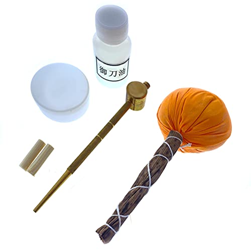 Samurai Sword Katana Cleaning Kit and Knife Sharpening Kit - Includes Choji Oil, Brass Awl and Hammer, Uchiko, Rice Paper - Real Sword Maintenance