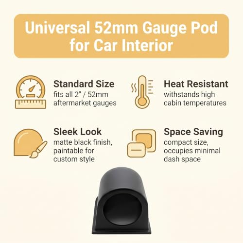Car 2" 52mm Gauge Pod, ABS Plastic Console Dashboard Pod Holder, Waterproof Auto Console Dash Meter Cup, Car Black Single Hole Pillar Gauge Pods, Universal for Most Cars/Trucks/Boats