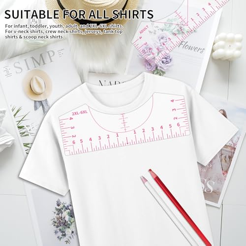 5Pack Tshirt Ruler Guide for Vinyl Alignment, T Shirt Rulers to Center Designs, PVC Measurement Template, Sewing Supplies Accessories Tools for Cricut Heat Press Transfer Vinyl （Pink） - style: Tshirt Ruler-5-Pink