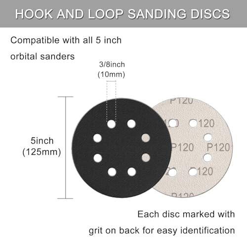 100Pcs 5 Inch Sanding Discs Hook & Loop 8-Hole Wet Dry Sandpaper 120 Grit - style: 100Pcs 120 Grit