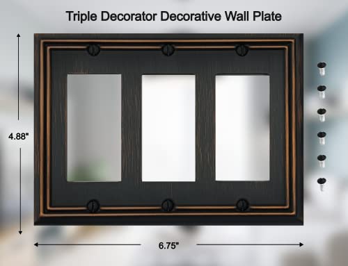 OKAWYC Triple Decorator Light Switch Cover Adler Metal Wall Plate, 2-Pack Aged Bronze 3 Gang Triple Rocker, for Receptacle Dimmer Switch GFCI Outlet, Switch Cover Decorative Wallplate, Durable - style: 3 Decorator 2PK