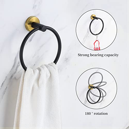 5 Pieces Bathroom Hardware Set Black Gold, Towel Rack Including 2pcs 16 inch Tower Bar, Towel Ring and 2 PCS Towel Hooks - color: Black Gold-5pcs-16inch