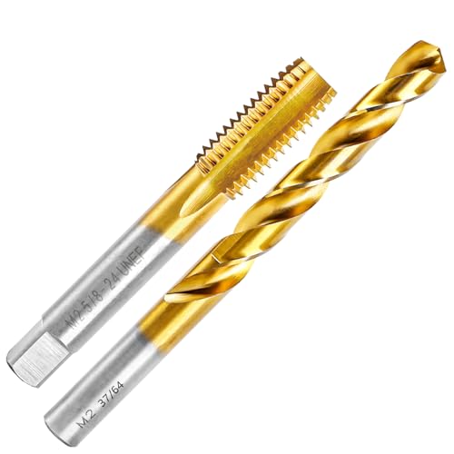 5/8"-24 UNEF Tap and 37/64" Drill Bit for Metal,M2 HSS Drill and Tap Set - size: 5/8"-24 Tap, 37/64" Drill