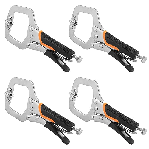 4 Pack 6 Inch C Clamp Locking Pliers,Locking C Clamp With Non-Slip Rubber Grip, Adjustable Nickel Plated C Pliers for Wood Working, Welding, Electrician Maintenance and More, by GENHAKON - size: 4 Pack 6 Inch