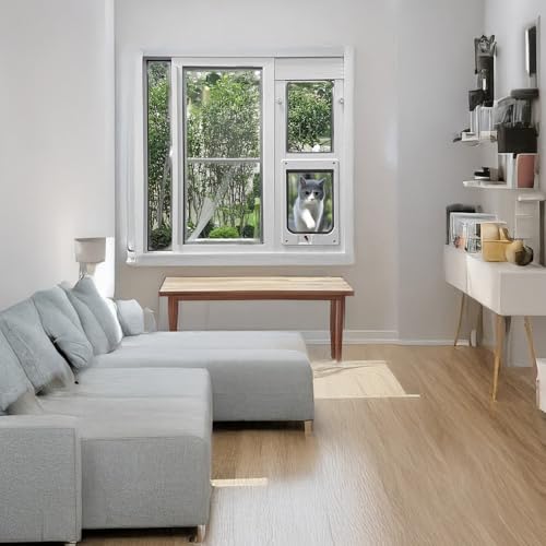 Ideal Pet Products Aluminum Sash Window Pet Door - size: 7-1/2" x 10-1/2" Chubby Kat Flap Size, style: Vertical Sash Window Height: 32-1/2" to 35-1/8"