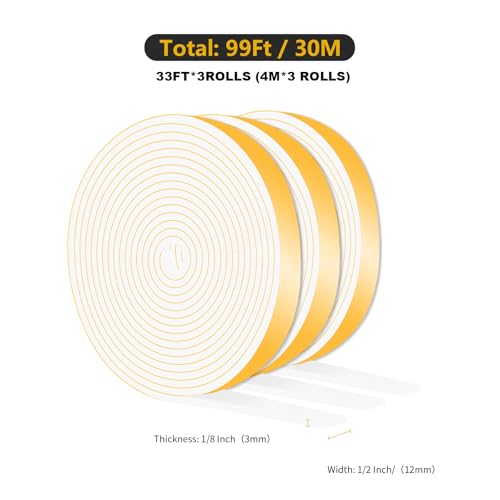 Foam Weather Stripping Tape,High Density CR,1 in x 1/4 in x 66Ft - color: White, size: 1 in x 1/4 in x 66 ft