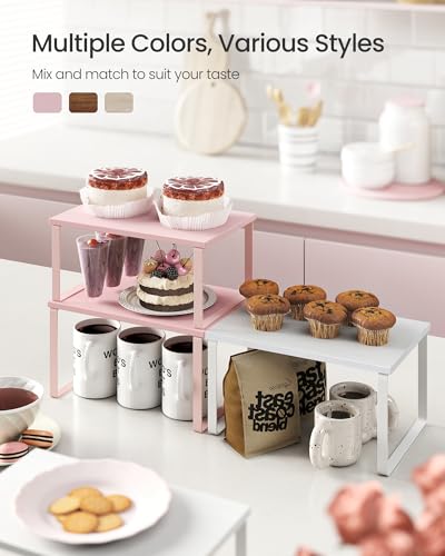 SONGMICS Cabinet Organizer Shelf, Set of 2 Spice Rack, Kitchen Storage - color: Jelly Pink, size: 11.7"w