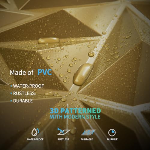 Art3d 33-Pack Modern Diamond Textured 3D Wall Panels, 12 x 12 in, Gold - color: Gold, size: 12x12 Inch 33 pcs